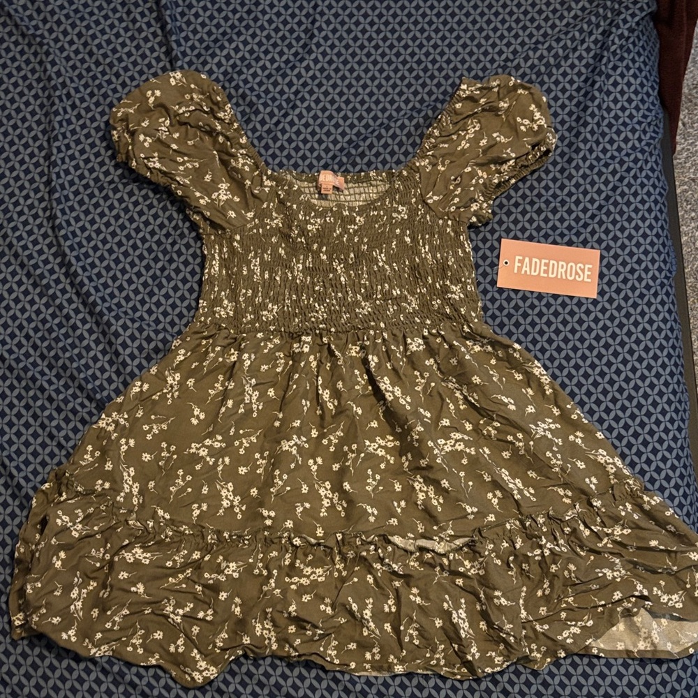 Faded Rose Olive Green Floral Women's Casual Dress